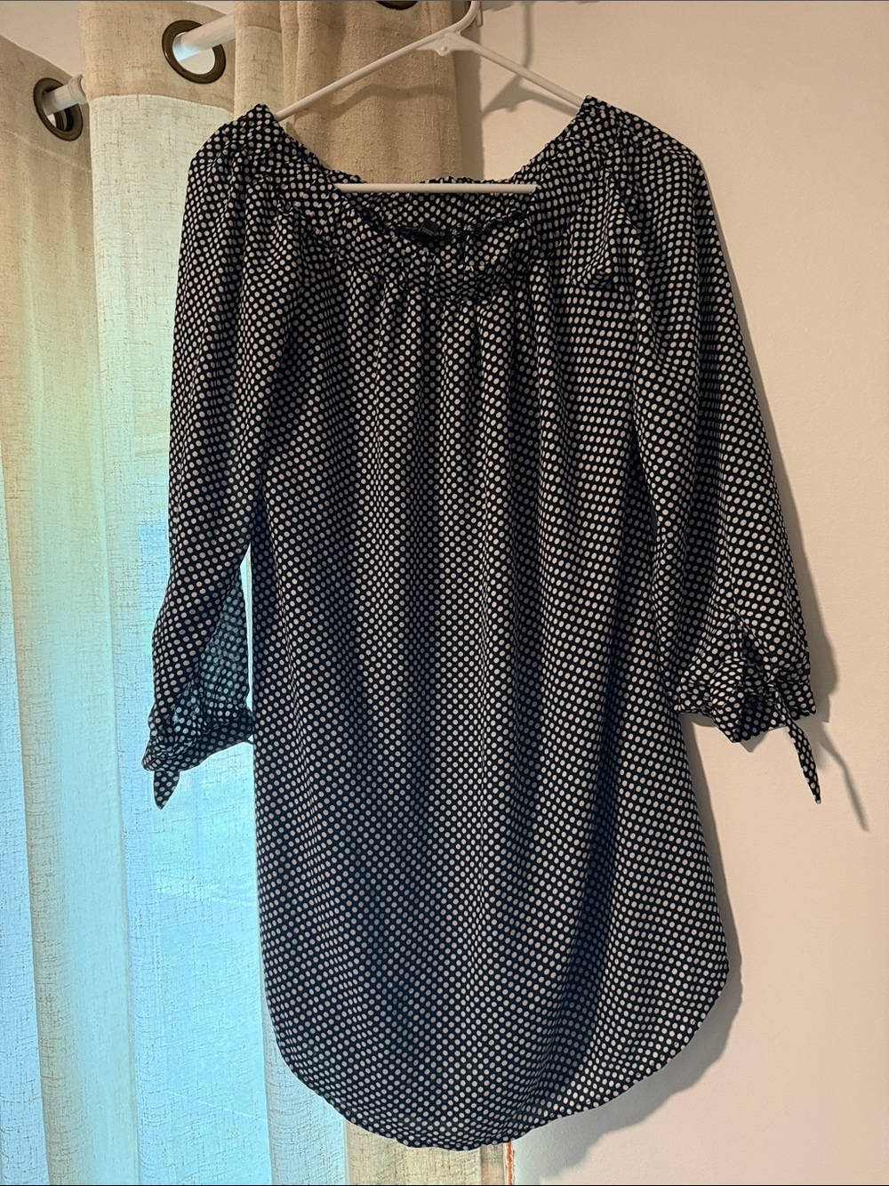 Black and White Polka Dot Peasant Blouse